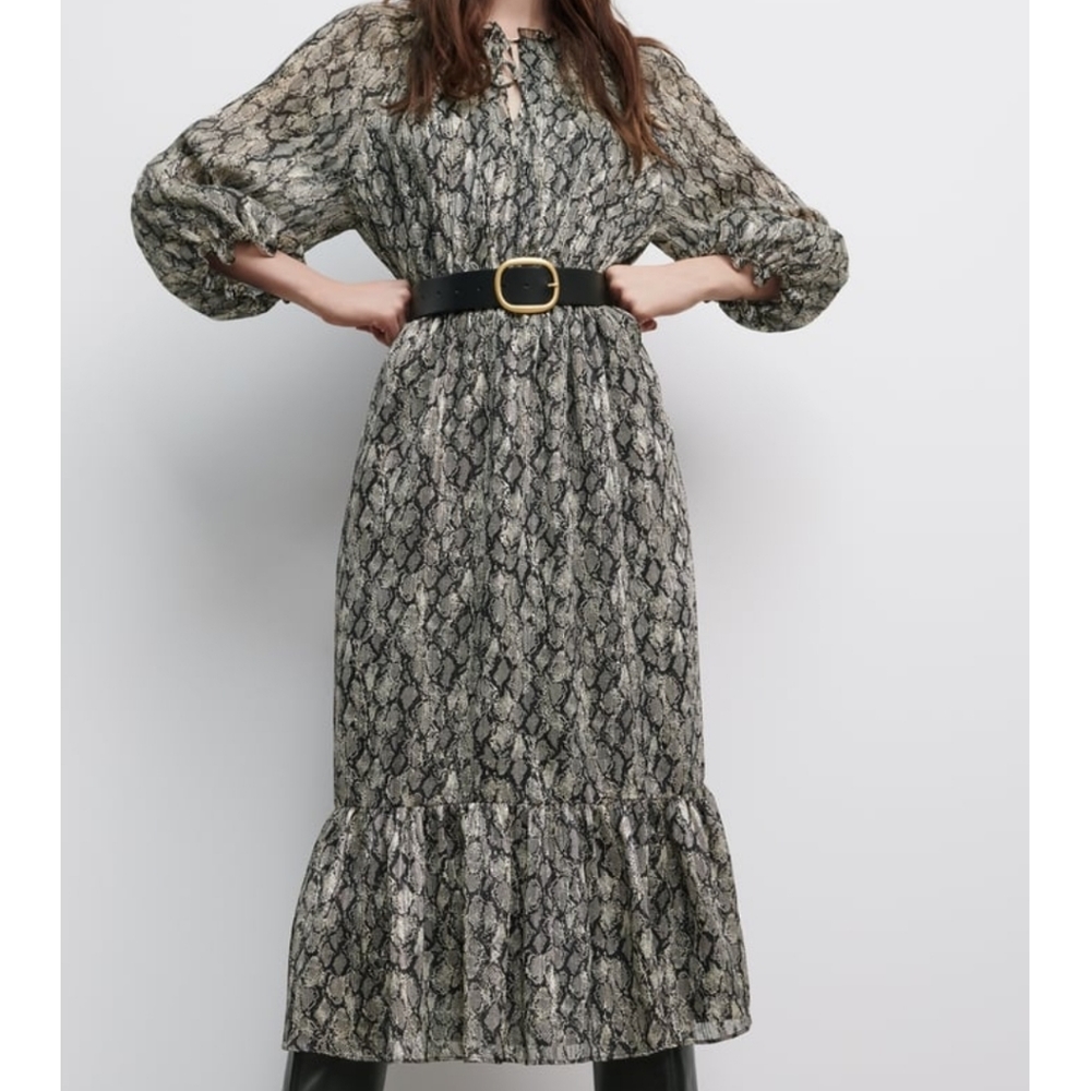 Zara Black and Gray Midi Dress